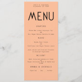 Minimalistische tekst Peach Wedding Menu kaart (Voorkant)