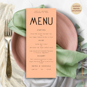 Minimalistische tekst Peach Wedding Menu kaart