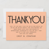 Minimalistische tekst perzik bruiloft dank u kaart (Voorkant)