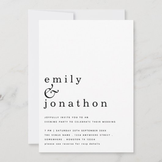 Minimalistische tekst QR Code Avondfeest bruiloft Kaart (Voorkant)