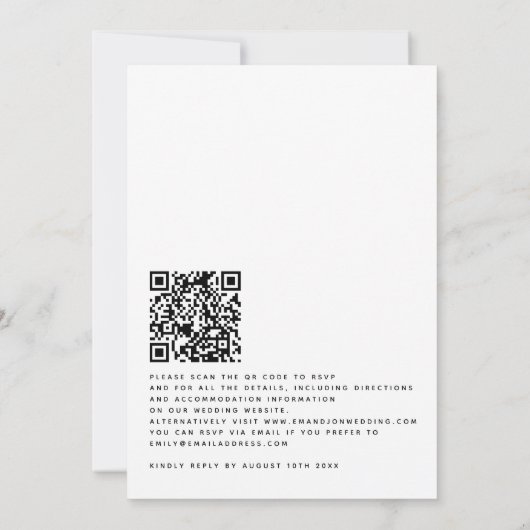 Minimalistische tekst QR Code Avondfeest bruiloft Kaart (Achterkant)