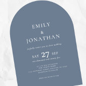 Minimalistische tekst QR-code Dusty Blue Arch Wedd Kaart
