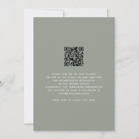 Minimalistische tekst QR-code Sage Bruiloft Kaart (Achterkant)