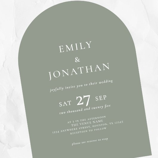 Minimalistische tekst QR-code Sage Green Arch Wedd Kaart