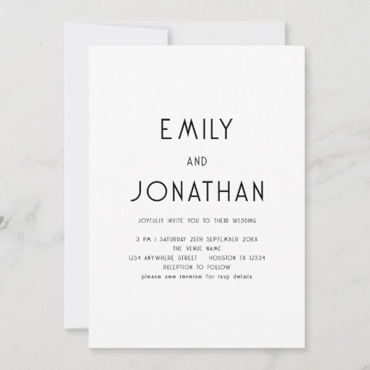 Minimalistische tekst QR Code Zwart Wit Bruiloft Kaart (Voorkant)