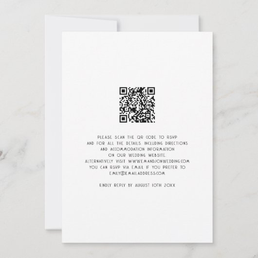 Minimalistische tekst QR Code Zwart Wit Bruiloft Kaart (Achterkant)