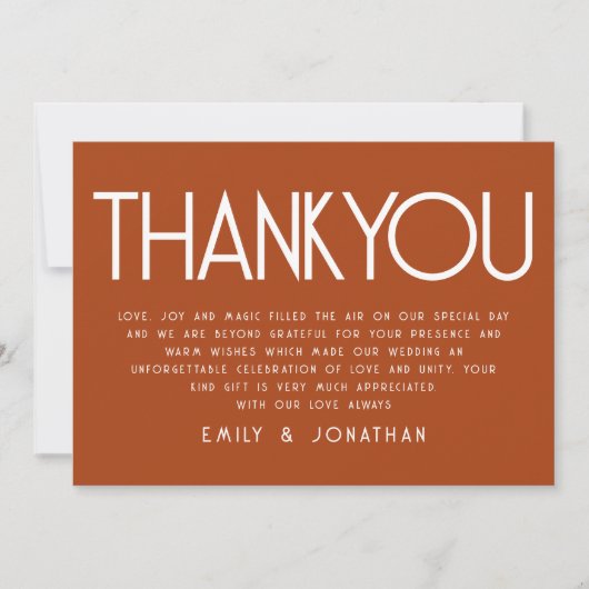 Minimalistische tekst Terracotta bruiloft dank u Kaart (Voorkant)