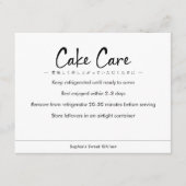 Minimalistische tekst voor cakeverzorgingsinstruct bedankkaart (Voorkant)