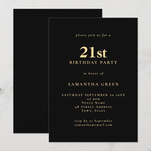 Minimalistische tekst Zwart Goud 21e verjaardagsfe Kaart (Voorkant / Achterkant)