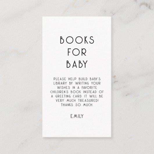 Minimalistische Tekst Zwart Wit Boeken voor Baby s Informatiekaartje (Voorkant)