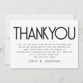 Minimalistische tekst zwart wit bruiloft dank u kaart (Voorkant)