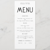 Minimalistische tekst Zwart Wit Bruiloft Menukaart Kaart (Voorkant)