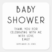 Minimalistische tekst zwart wit dank u Baby shower Vierkante Sticker (Voorkant)