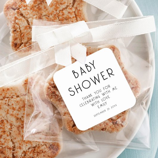 Minimalistische tekst zwart wit dank u Baby shower Vierkante Sticker