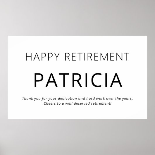 Minimalistische tekst Zwart Wit Happy Retirement Poster (Voorkant)