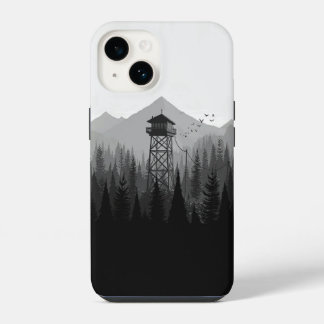Minimalistische telefoonhoesje met boswachttoren Z iPhone 14 Hoesje
