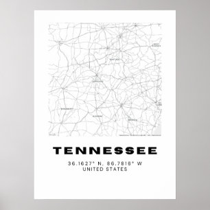 Minimalistische Tennessee Kaart Kunst - Zwart-wit  Poster