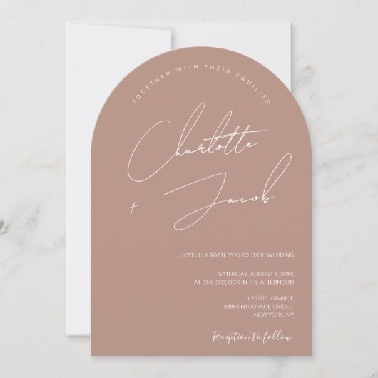 Minimalistische Terra Cotta Modern Script boog bru Kaart (Voorkant)