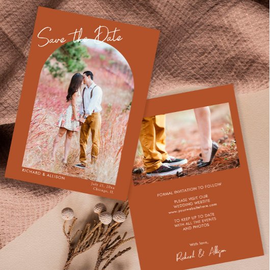 Minimalistische terra cotta moderne foto Save the Kaart