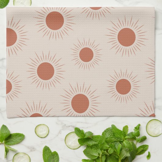 Minimalistische Terracotta Abstract Boho zon patro Theedoek (Gevouwen)