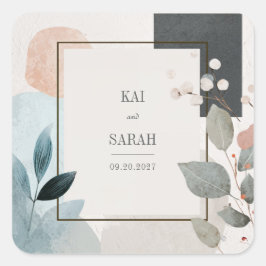 Minimalistische Terracotta Blau Geometrische Blad Vierkante Sticker