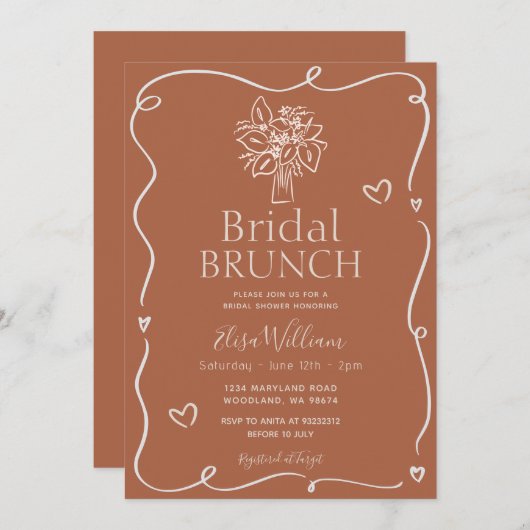 Minimalistische Terracotta Bloemen Boho Bruids Bru Kaart (Voorkant / Achterkant)