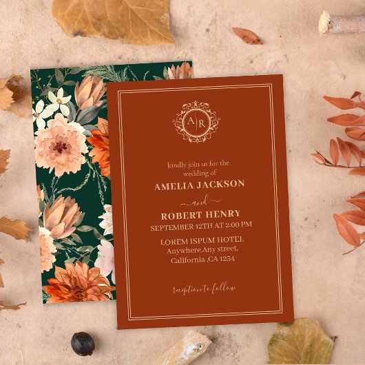 Minimalistische terracotta bloemenrustieke herfstb kaart