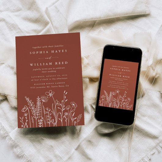 Minimalistische Terracotta Boheemse Fotobruiloft Kaart