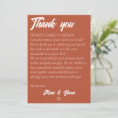 Minimalistische terracotta bohemian bruiloft bedankkaart (Staand voorkant)