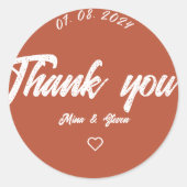 Minimalistische terracotta bohemian bruiloft dank  ronde sticker (Voorkant)