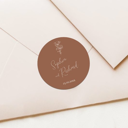 Minimalistische Terracotta Boho Botanicals bruilof Ronde Sticker