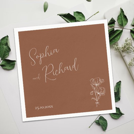 Minimalistische Terracotta Boho Botanicals bruilof Servet