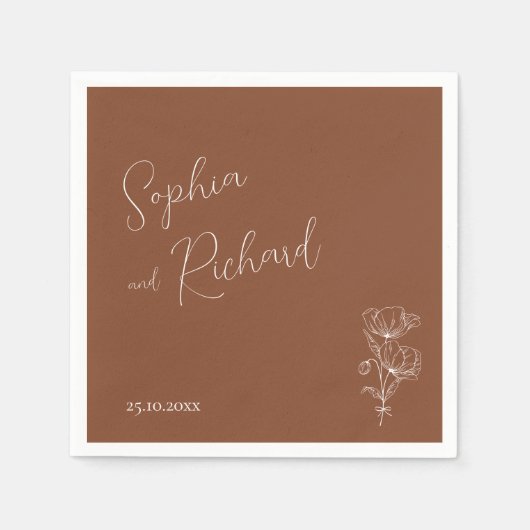 Minimalistische Terracotta Boho Botanicals bruilof Servet (Voorkant)