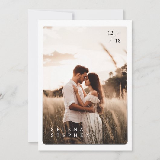 Minimalistische terracotta boho foto bruiloft kaart (Voorkant)