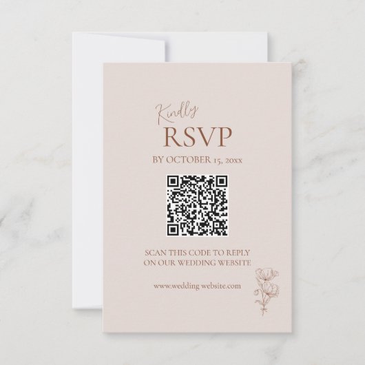 Minimalistische Terracotta Boho QR-code RSVP-kaart RSVP Kaartje (Voorkant)