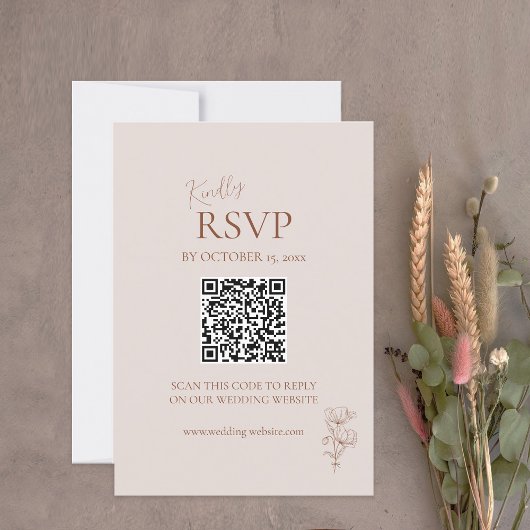 Minimalistische Terracotta Boho QR-code RSVP-kaart RSVP Kaartje