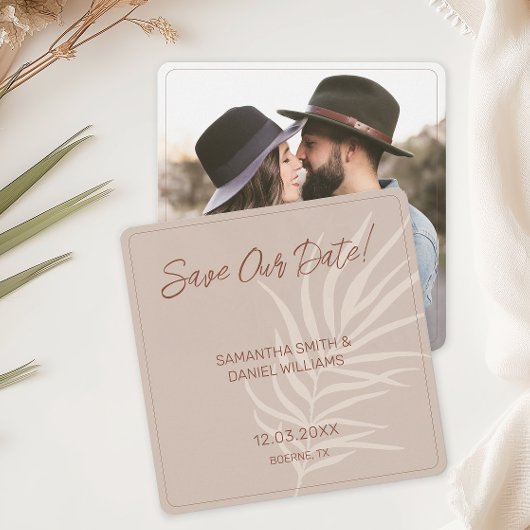 Minimalistische Terracotta Boho Trouwfoto Save The Date
