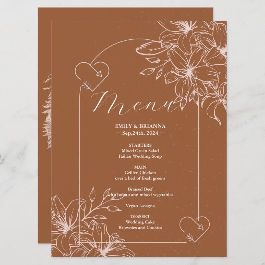 Minimalistische terracotta boho Verbrand Sinaasapp Menu (Voorkant / Achterkant)