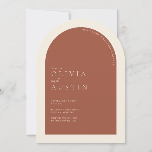 Minimalistische terracotta boog foto repetitie din kaart (Voorkant)