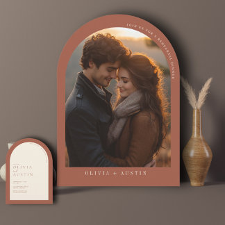 Minimalistische terracotta boog foto repetitie din kaart