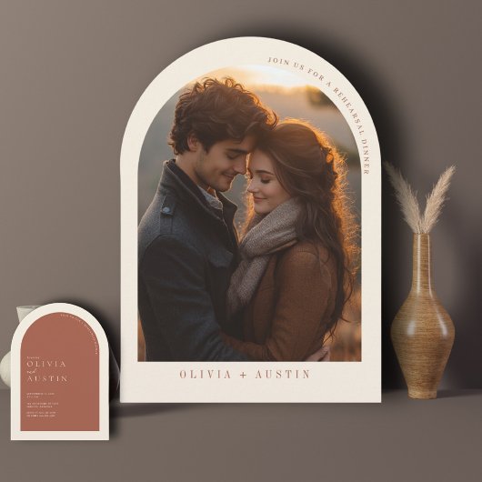 Minimalistische terracotta boog foto repetitie din kaart