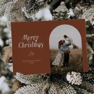 Minimalistische Terracotta Boog Vrolijke Kerstfoto Feestdagenkaart