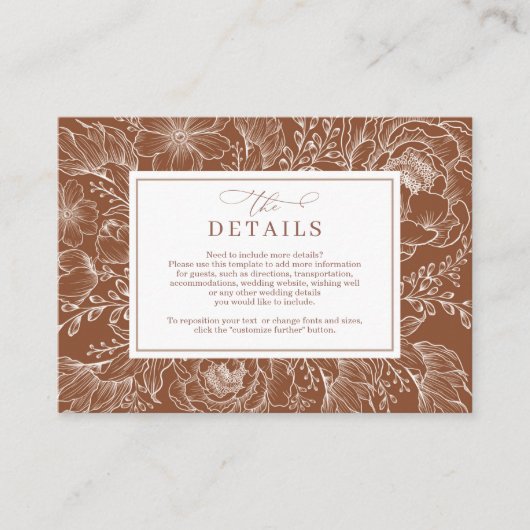 Minimalistische Terracotta Botanische Trouwdetails Informatiekaartje (Voorkant)