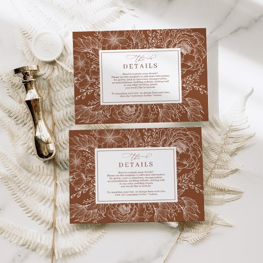 Minimalistische Terracotta Botanische Trouwdetails Informatiekaartje