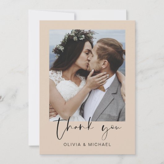 Minimalistische terracotta bruiloft dank u foto bedankkaart (Voorkant)