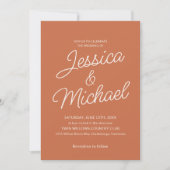 Minimalistische Terracotta Cream Script Wedding Kaart (Voorkant)