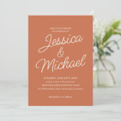 Minimalistische Terracotta Cream Script Wedding Kaart (Staand voorkant)