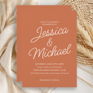 Minimalistische Terracotta Cream Script Wedding Kaart