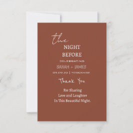Minimalistische terracotta de nacht voor de bruilo bedankkaart