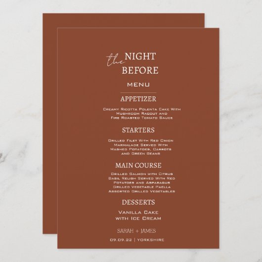 Minimalistische terracotta de nacht voor de bruilo menu (Voorkant / Achterkant)